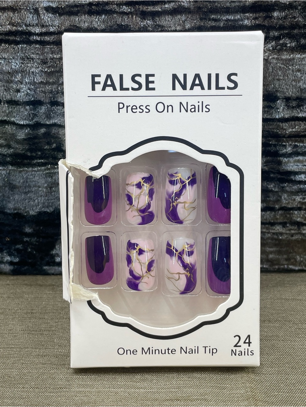 False Nails Press-On Set – Purple Marble Design